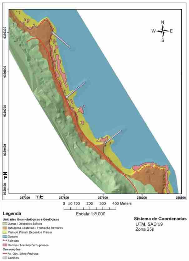 153 Fonte: Araújo (2006). Figura 2: Mapa geológico e geomorfológico da praia de Areia Preta Dunas As dunas, em grande parte, foram ocupadas pela área urbana natalense.