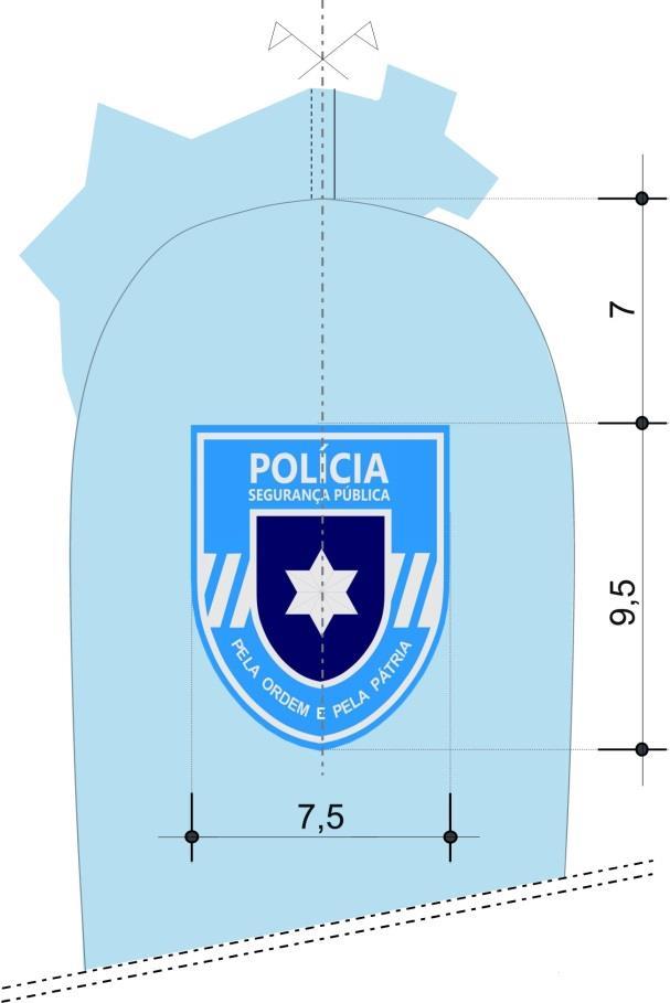 PORMENOR - P1: Manga direita com cotagens da aplicação do novo emblema