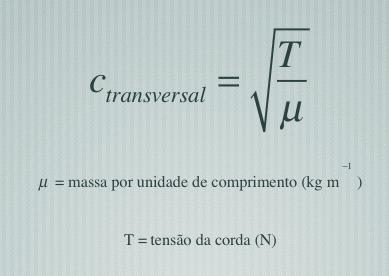 Velocidade de ondas transversais Nas ondas transversais (as moléculas do meio não são empurradas mas sim sujeitas a um