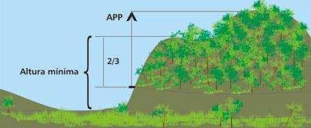 no topo de morros, montes, montanhas e serras antes hoje -50 metros é a altura mínima das montanhas que deveriam ter topos de morro preservados.