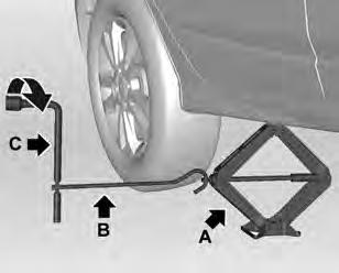 Black plate (49,1) Cuidados com o veículo 10-49 3. Ajuste o macaco até a altura necessária. Posicione-o diretamente sob o ponto de levantamento para evitar que escorregue.