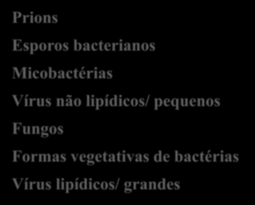 Vírus não lipídicos/ pequenos Fungos Formas vegetativas de