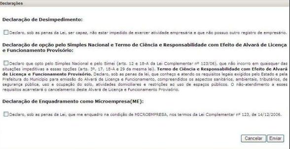 Passo 7: Aceite dos termos e emissão de certificado A seguir, o sistema irá disponibilizar uma série de declarações que devem ser assinaladas pelo solicitante do MEI.