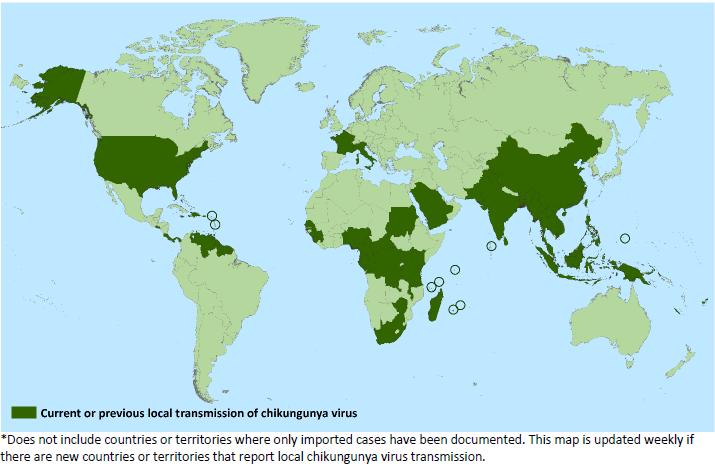 Países e territórios com reporte de casos de Chikungunya (Acumulado até 02/09/2014) Fonte: CDC- Center for Disease Control and Prevention Nota: A tabela,
