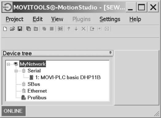 4 I Planejamento de projeto e colocação em operação Planejamento de projeto com software MOVITOOLS-MotionStudio Seleção de ferramenta específica da unidade Clicar no símbolo < > (scan) no MOVITOOLS