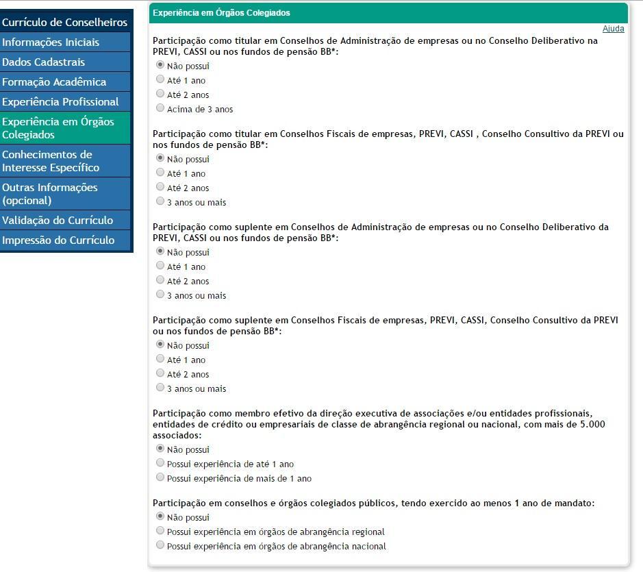 EXPERIÊNCIA EM ÓRGÃOS COLEGIADOS Esclarecimentos das principais dúvidas e orientações para preenchimento