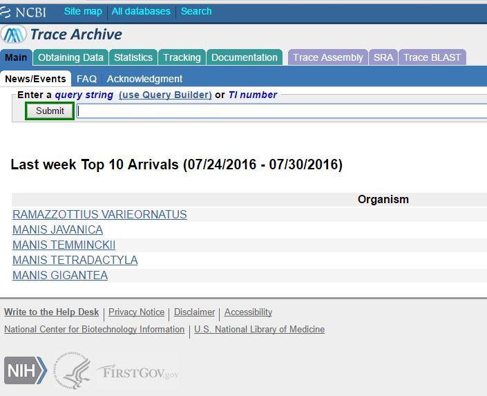 Trace Archive BANCOS DE DADOS DO NCBI Contém os dados brutos de sequenciamento para diversas espécies O pesquisador pode fazer