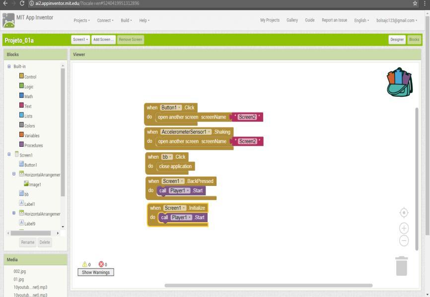 A interface da ferramenta App Inventor 2 é bastante intuitiva e fácil de utilizar, necessitando apenas conhecimentos básicos de informática.