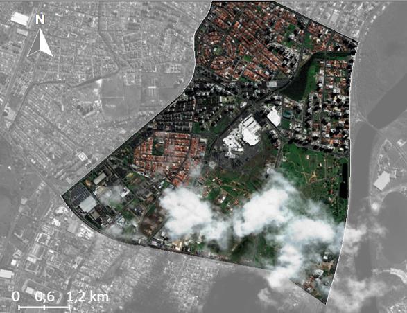 Para o levantamento, foi analisada uma imagem multiespectral (captada pelo satélite Quickbird), Figura 2, cedida pela Empresa Municipal de Obras e Urbanização de Aracaju, EMURB.