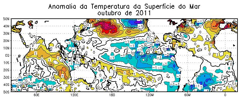 BOLETIM DE DIAGNÓSTICO CLIMÁTICO NOVEMBRO DE 2011 SUMÁRIO Este boletim traz uma análise da evolução das condições da Temperatura da Superfície do Mar (TSM), no mês de outubro, nos oceanos Pacífico e