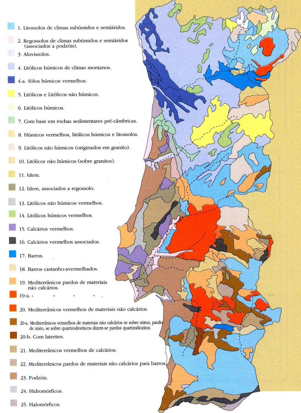 Distribuição dos solos de Portugal com base no levantamento realizado à escala 1:50.