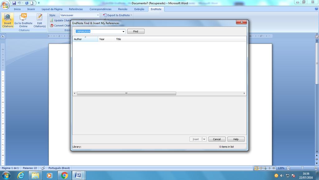 21 6 PRODUZIR TEXTOS NO EDITOR DE TEXTO (WORD Após instalação em seu computador da ferramenta auxiliar Cite while you write, através do download dos instaladores, será criada a aba ENDNOTE no editor