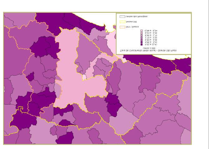 11 Mapa 02 Taxa de Crescimento Populacional Anual - Grande São Paulo, Censo 2.000. Fonte: Fundação IBGE O município de Carapicuíba apresenta densidade populacional de 9.