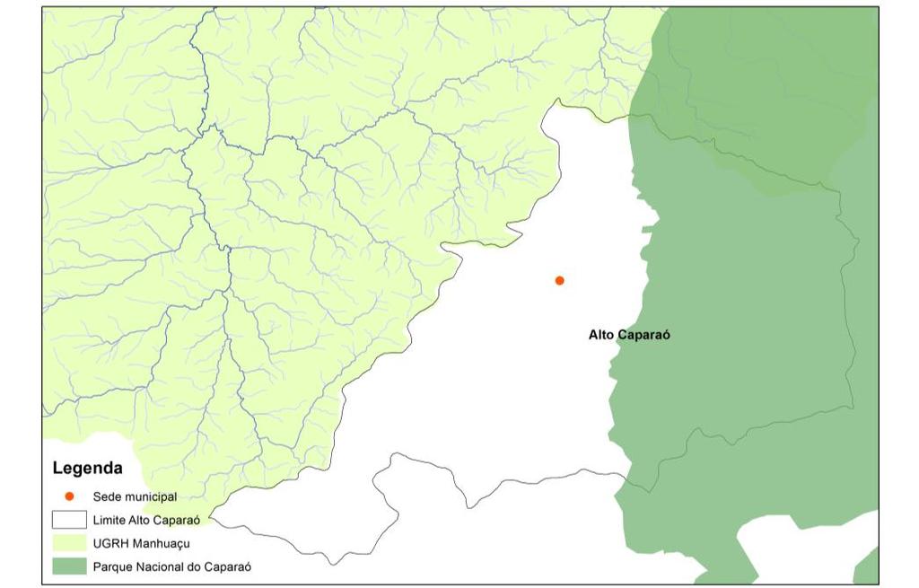 Figura 3 Sobreposição da área do Parque Nacional do Caparaó sobre o município de Alto Caparaó e a Bacia Hidrográfica do Rio Doce.