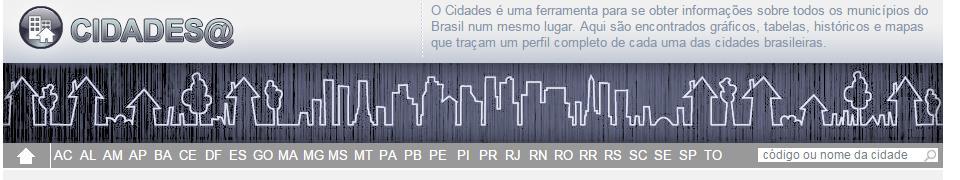 Ao escolher o estado de interesse uma nova página é aberta, contendo, na barra de navegação lateral, uma listagem dos municípios do estado selecionado.