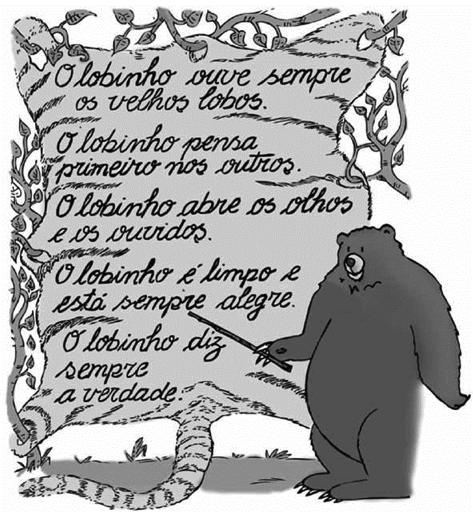 todos, história de Baloo, Lei do Lobinho Impressa, Canção Impressa, Baldes ou similares, Artigos da lei do lobinho impressos Descrição das Atividades Apresentar o urso Baloo: O escotista (Baloo),