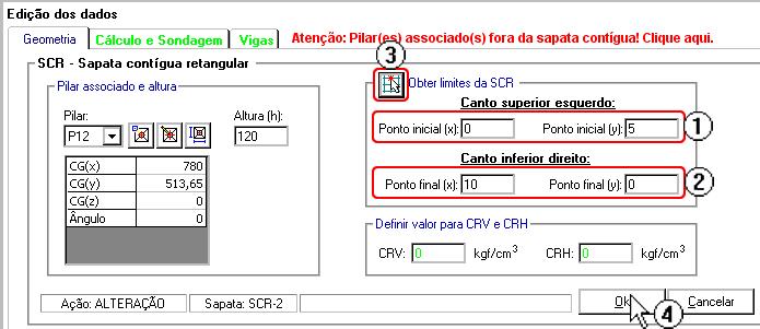 (1) altere os pontos inicial(x) para 0 e inicial(y) para 5 ; (2) altere os pontos final (x)