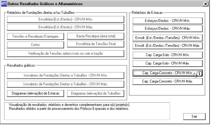 224 SISEs Sistema de Interação Solo - Estrutura (1) clique no botão Cap. Carga-Concreto CRV/H Mín.. Para fechar, acesse o comando Arquivo Sair. 8.9.7.