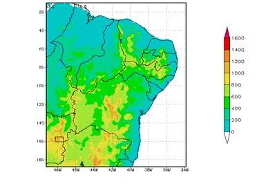 vegetação do modelo foram geradas a partir de um conjunto original de dados de topografia e vegetação de 1 km de resolução. Foram geradas simulações de 36 h do modelo Eta-10km.