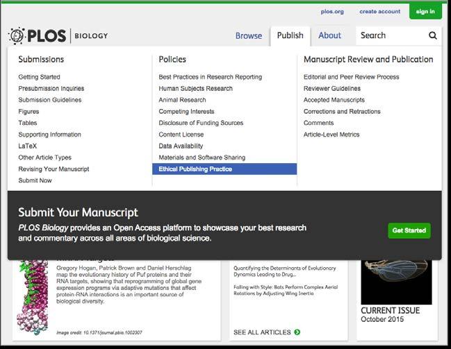 164 Figura 9: Mega-menu da revista PLOS Biology Fonte: PLOS Biology (2015).