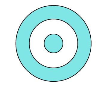 (CESGRANRIO) Na figura, os três círculos são concêntricos e as áreas das regiões hachuradas são iguais.