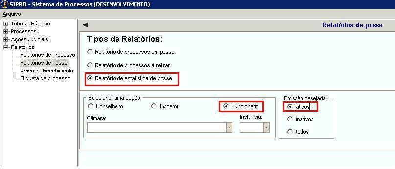 O terceiro e último relatório é o Relatório de estatística de posse. Nele precisamos preencher dois parâmetros.