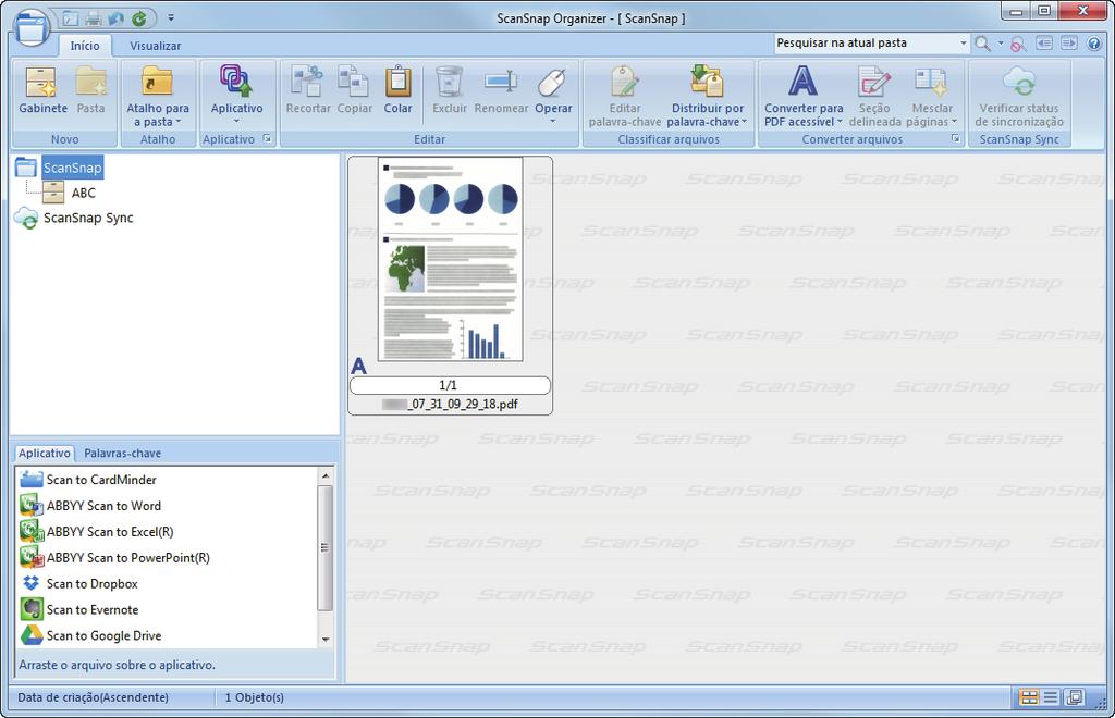 Gerenciando documentos de papel por pasta no computador a A imagem digitalizada será deslocada para o gabinete.