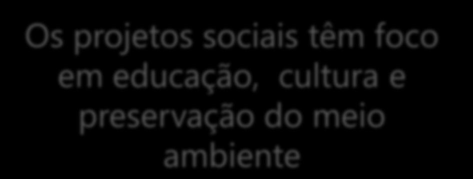 projetos nas áreas de: Os projetos sociais têm foco