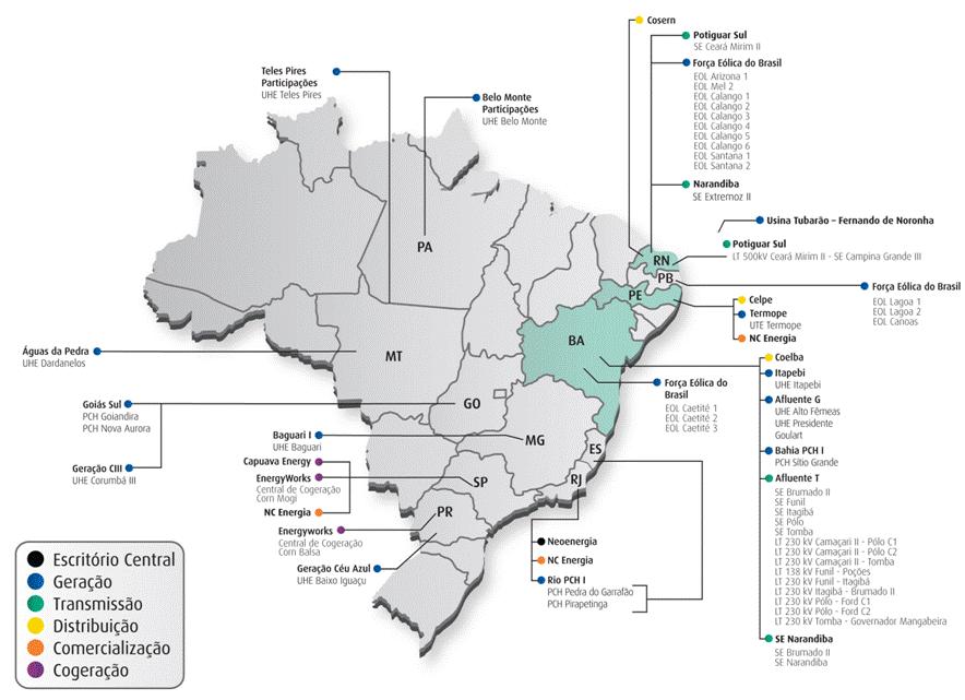 Grupo Neoenergia DISTRIBUIÇÃO 3 Distribuidoras 10,6 milhões de consumidores GERAÇÃO 27 Geradoras em Operação¹ e 8 Geradoras em Implantação² 3.