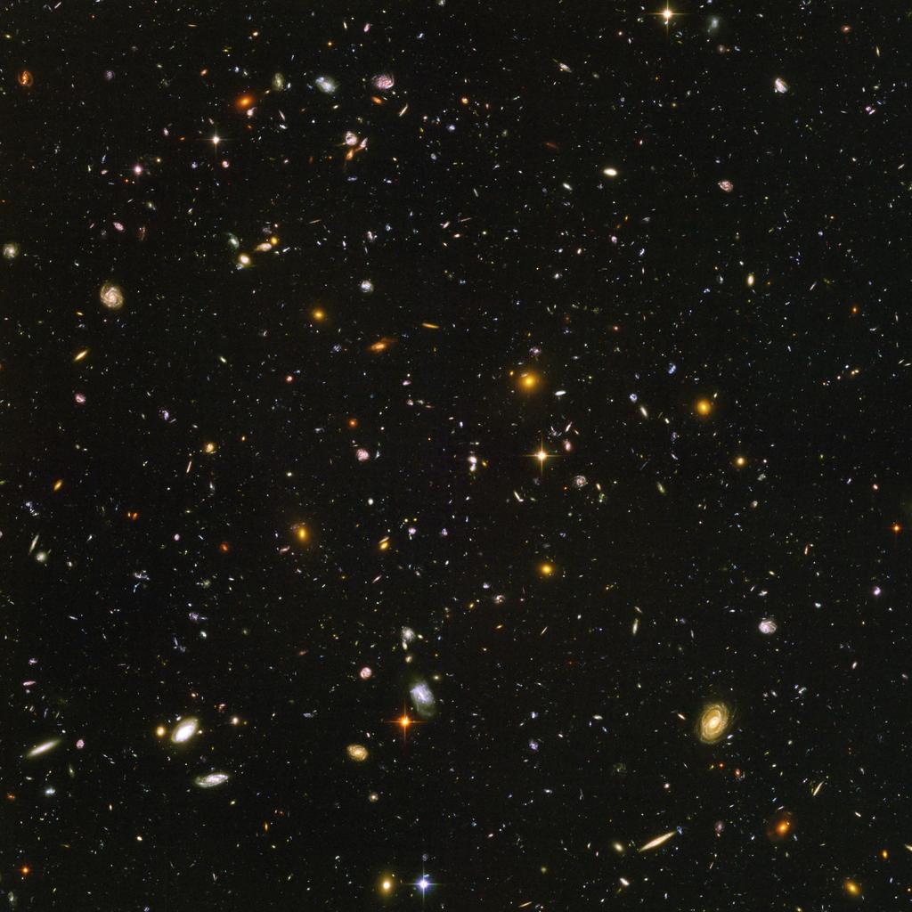 Formação e Evolução de Galáxias Formação de Galáxias no Universo Jovem A imagem mais distante, quer dizer mais antiga, de galáxias que temos à disposição é o Hubble Ultra Deep