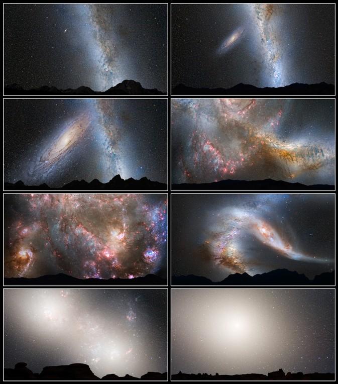 O Futuro da Galáxia => Em uns 4 bi. anos, as duas maiores galáxias do Grupo Local colidirão, formando uma galáxia elíptica gigante, Lactômeda.