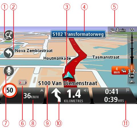A Vista de condução Acerca da vista de condução Quando o seu equipamento TomTom de navegação é ligado pela primeira vez, aparece-lhe a vista de condução juntamente com informações detalhadas sobre a