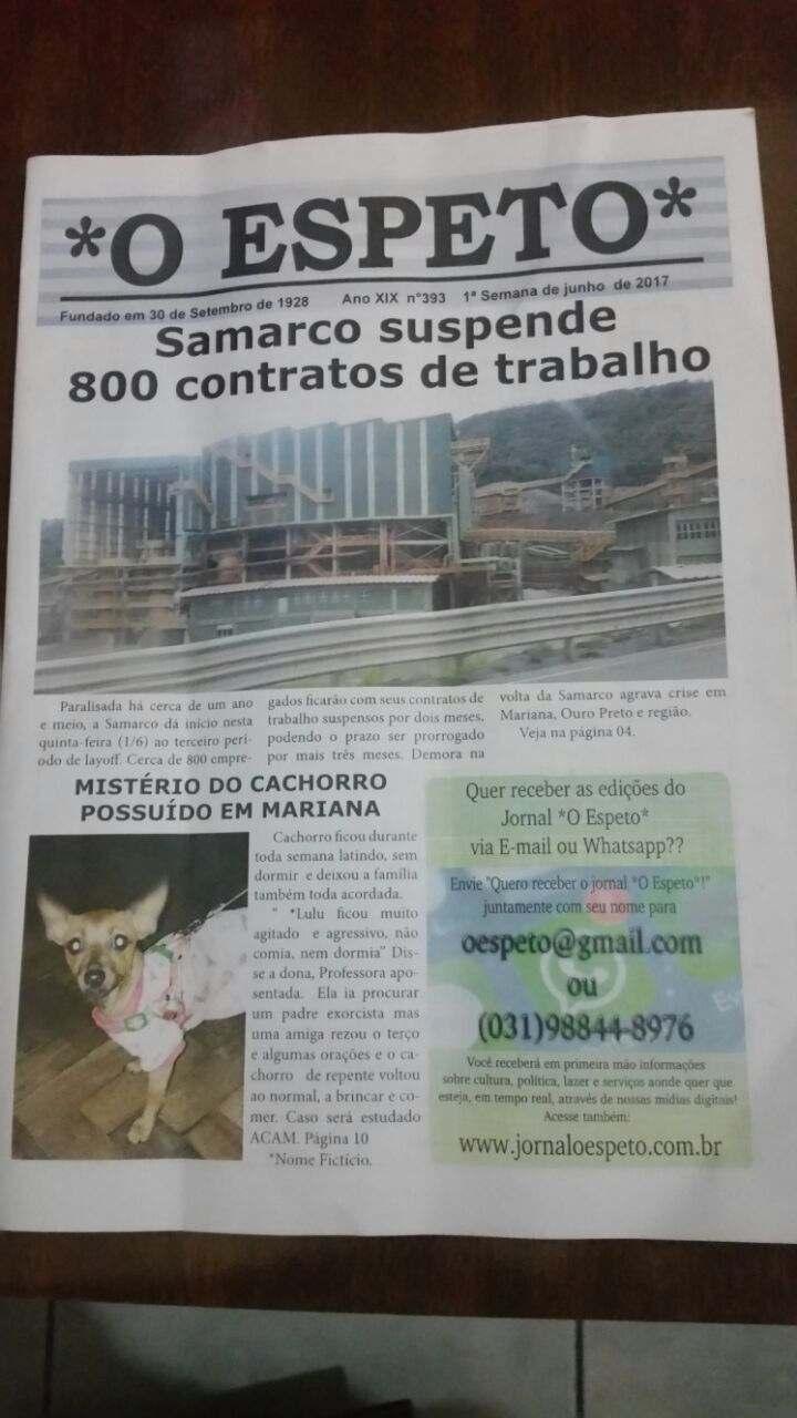 Reportagem de capa do jornal O Espeto, em sua