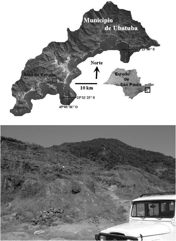 574 O ATRIBUTO AMPLITUDE INSTANTÂNEA DO DADO GPR NA AVALIAÇÃO DO TEOR DE UMIDADE Figura 2 Localização da área de estudo no município de Ubatuba.