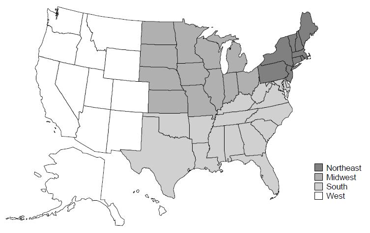 Figura 21 Construção de imobiliário comercial (1000 MUSD). Figura 22 Divisão dos Estados Unidos, grandes regiões - U.S. Census Bureau.