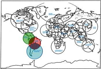 Figura 4- Localização, ao redor do mundo, das estações de rastreio dos satélites de recursos terrestres, as estações