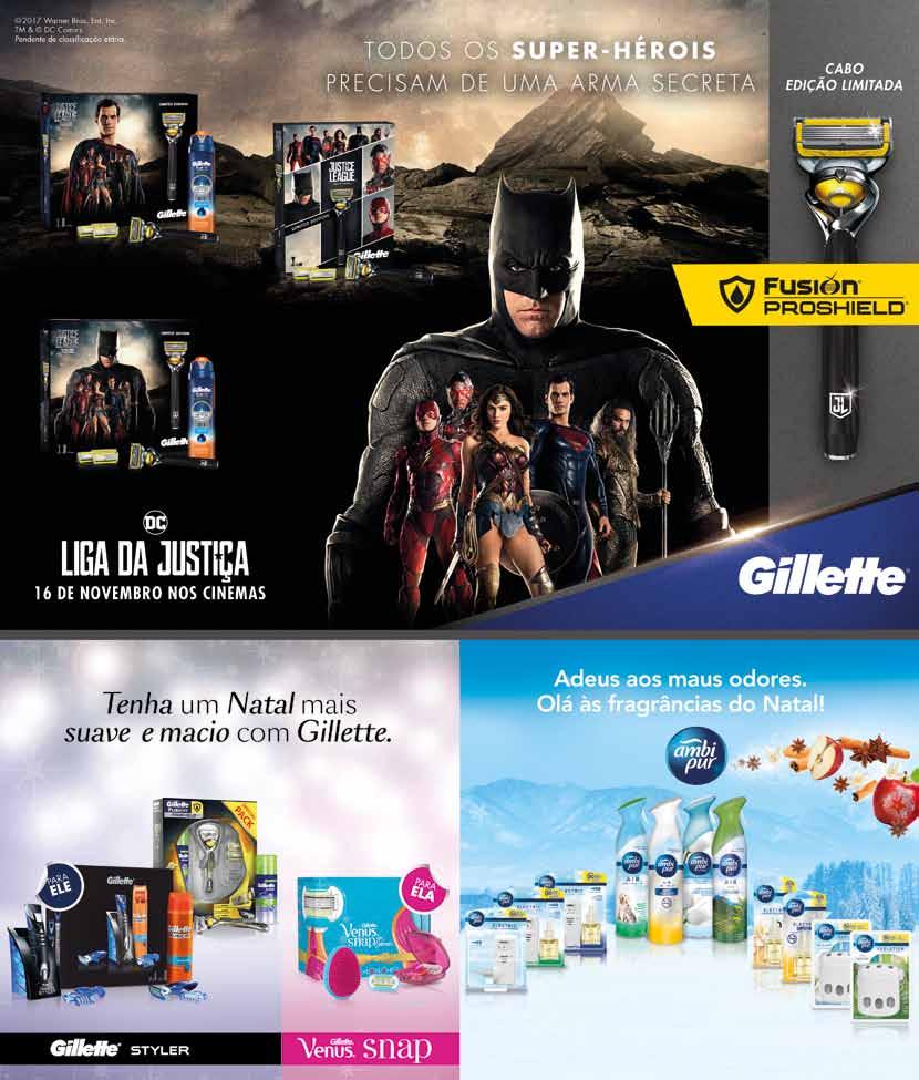 Pack Gillette Proshield Super Man (1 Máq. + 3 Lâminas + Gel 170ml) Pack Gillette Proshield Just League (1 Máq. + 2 Lâminas) Pack Gillette Proshield Batman (1 Máq.