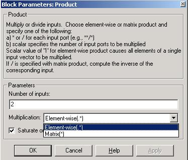Exemplo Comportamento Senoidal Configuração do bloco Product: Número