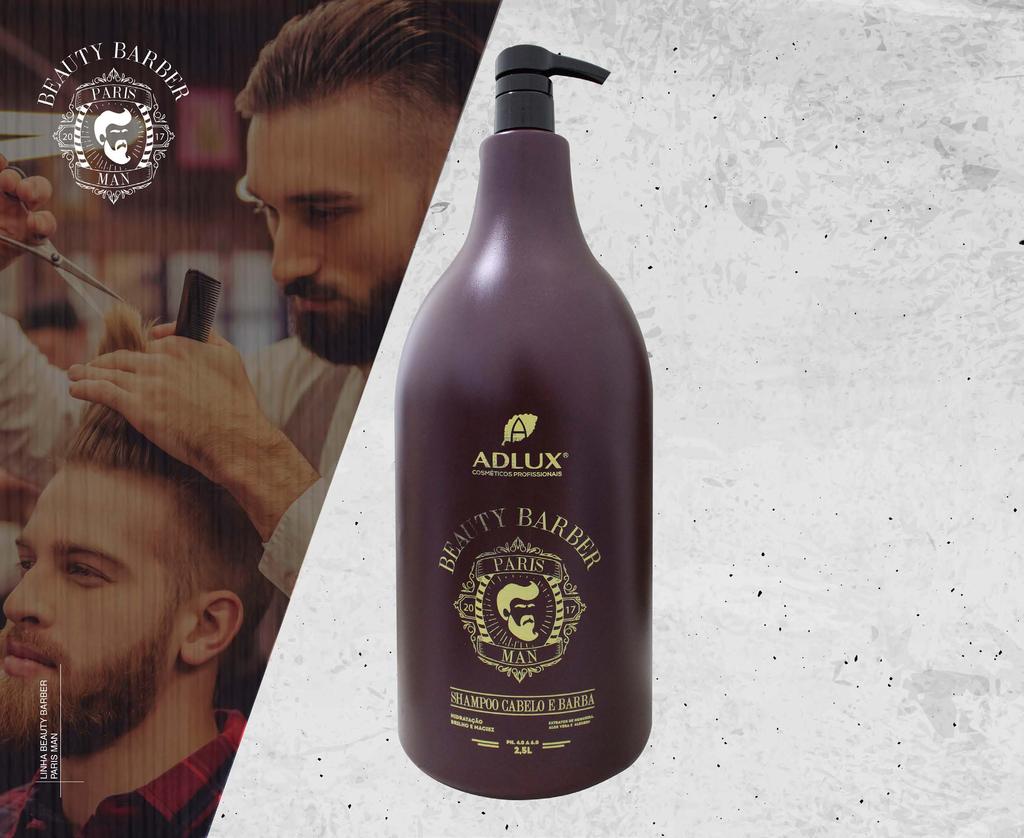 SHAMPOO CABELO E BARBA 2,5 Litros O Shampoo Cabelo e Barba Beauty Barber Paris, sua fórmula com extratos naturais proporciona uma nova experiência para sua barba e Cabelo.