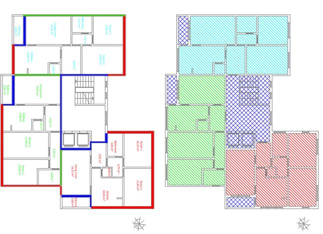 O edifício em análise tem sete andares, e três apartamentos por andar. O ultimo andar é recuado e mais pequeno. No rés-do-chão, existem garagens. Em média cada apartamento tem 60,45m².