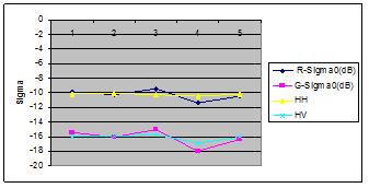 Na figura 13, notamos que na polarização HH o alvo aparece mais claro que na polarização HV, devido a onda