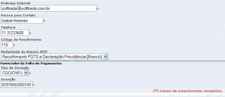 O responsável que será utilizado para a geração da GFIP competência 13, poderá ser o mesmo responsável utilizado para a geração da GFIP competência 01 a 12.