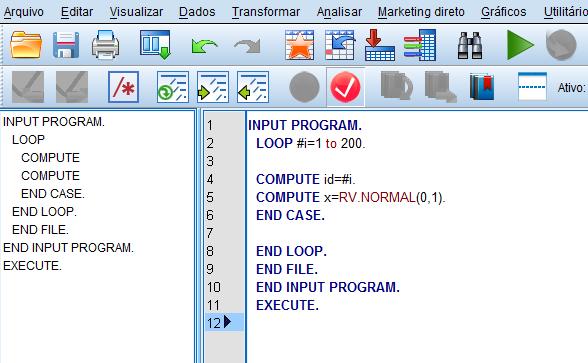 INPUT PROGRAM. LOOP #i=1 to 200. COMPUTE id=#i. COMPUTE x=rv.