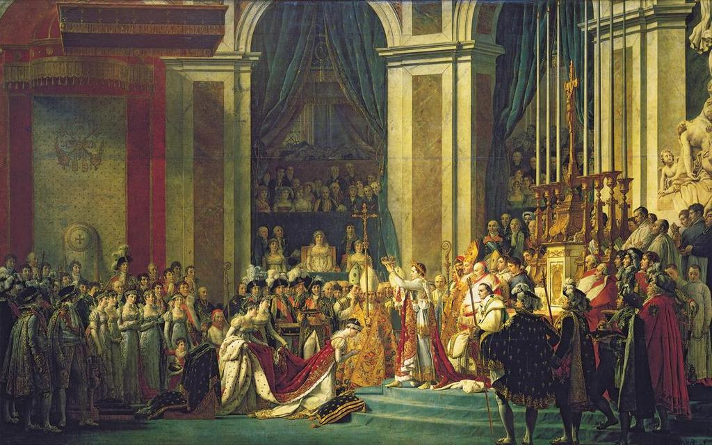 REPRODUÇÃO - MUSEU DO LOUVRE, PARIS A sagração de Napoleão I Sagração do imperador Napoleão e coroamento da imperatriz Josefina na Catedral de Notre Dame. Pintura de Jacques-Louis David, 1806-1807.