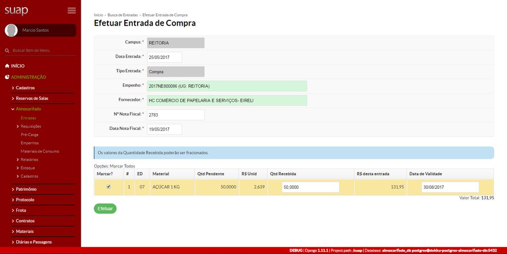 Entradas Adicionar Compras Data de Validade.