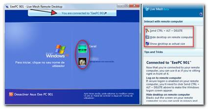 F3- No computador remoto, o desktop mostra uma mensagem no topo indicando que