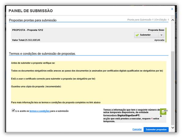 consultar os detalhes da mesma após estar submefda e antes de ocorrer a abertura das propostas pela enfdade adjudicante.