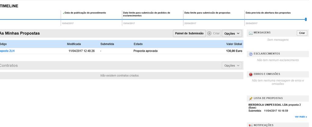 Gestão de Oportunidades Consulta das Listas de concorrentes e Propostas 1. Será rececionada uma mensagem de alerta por email com a nofficação da publicação das Lista de concorrentes e propostas.