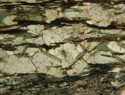 A foliação Sn das rochas estudadas é definida principalmente por biotita e muscovita.