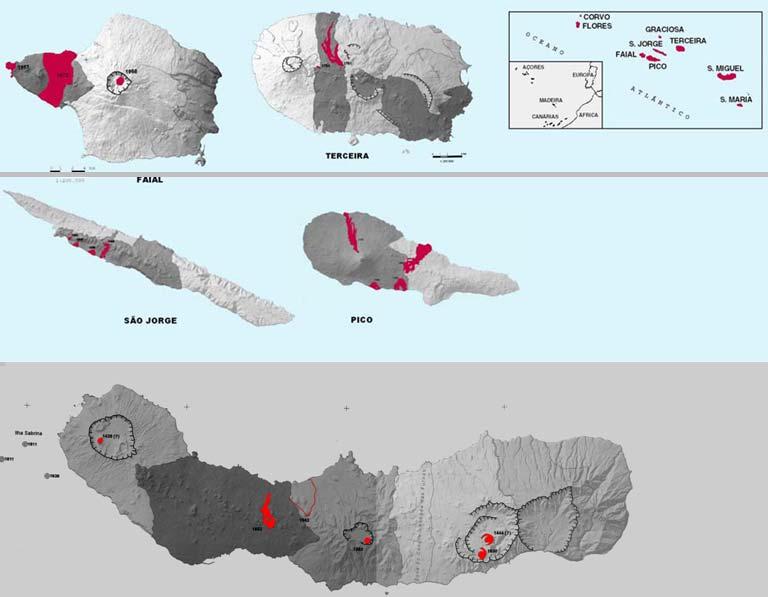 Fig. 2 Erupções históricas do arquipélago dos Açores (modificado de Forjaz, 2005) Fig.